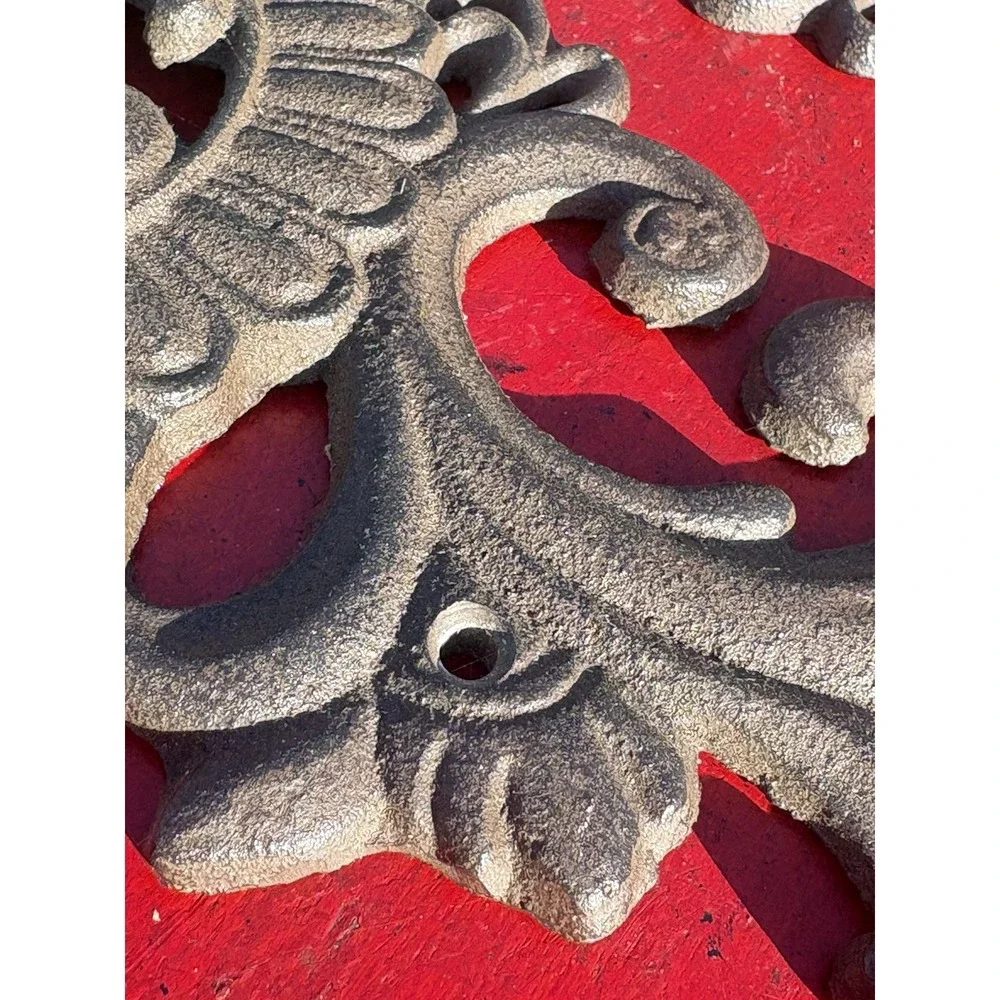 Vintage Set Of 2 Cast Iron Scroll Topper Old World Wall Plaque Decor 18